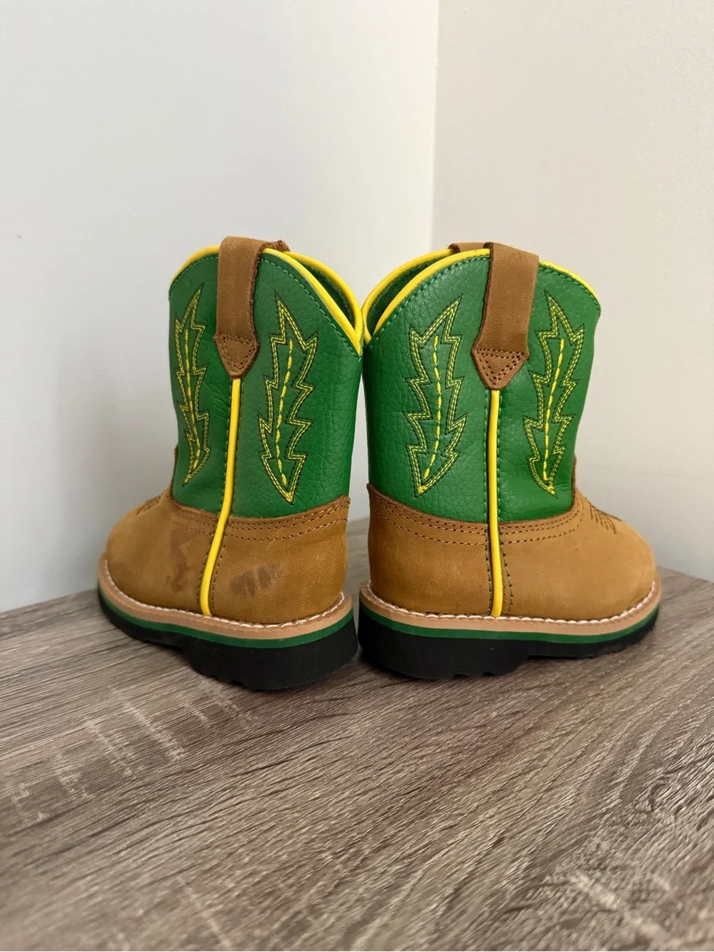John Deere Kids Green, Brown & Yellow Cowboy Boots